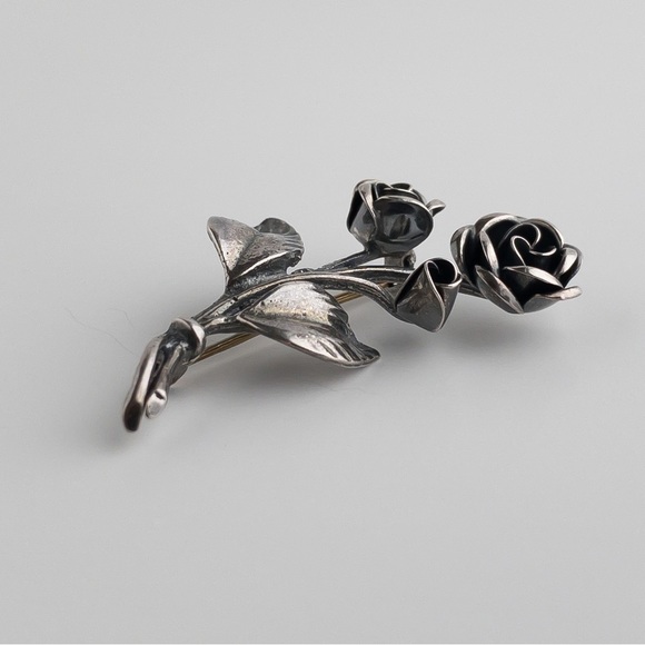 Sterling Silver Flower Brooch Pin Floral Rose Blossom Design Vintage Retro .925 - Picture 4 of 11
